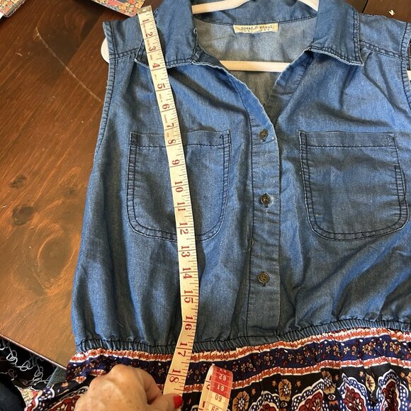 Speed Control 1x Denim Floral Shirt Dress midi Sleeveless Batik Boho Farmhouse - Picture 10 of 11
